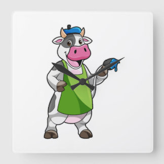 Cow as Painter with Paint Square Wall Clock