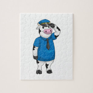 Cow as Police officer with Police hat Jigsaw Puzzle