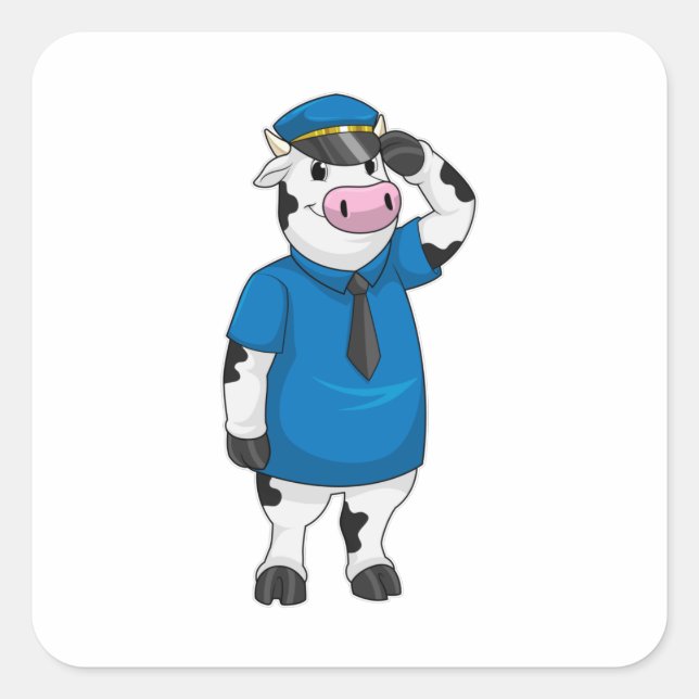 Cow as Police officer with Police hat Square Sticker (Front)