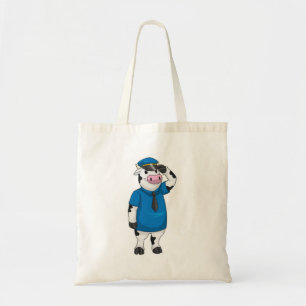 Cow as Police officer with Police hat Tote Bag