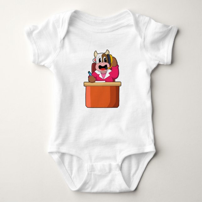 Cow as Secretary with Table Baby Bodysuit (Front)