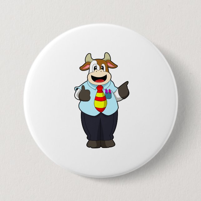 Cow as Teacher with Tie 7.5 Cm Round Badge (Front)