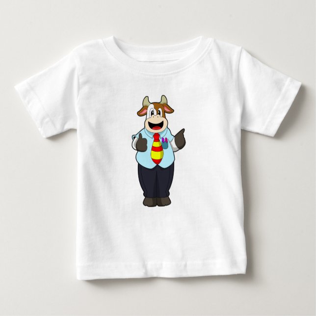 Cow as Teacher with Tie Baby T-Shirt (Front)