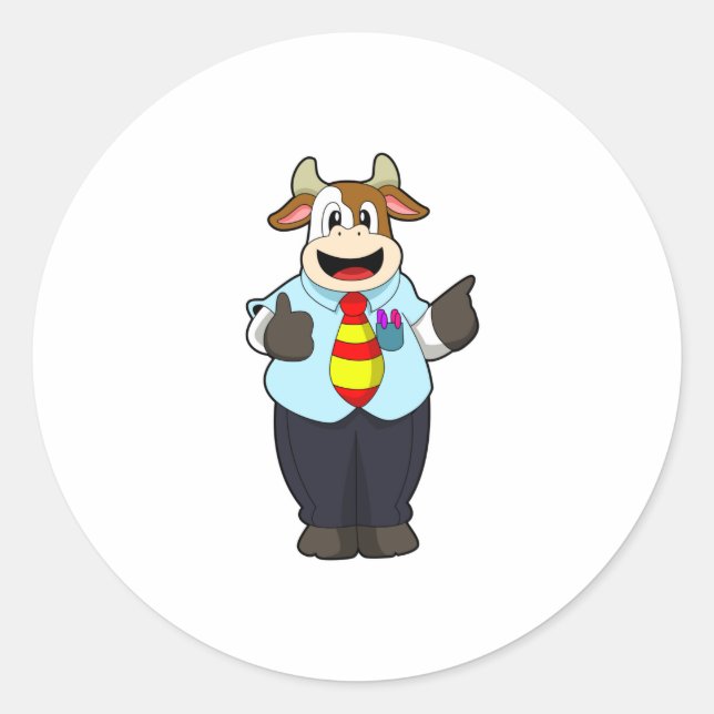 Cow as Teacher with Tie Classic Round Sticker (Front)
