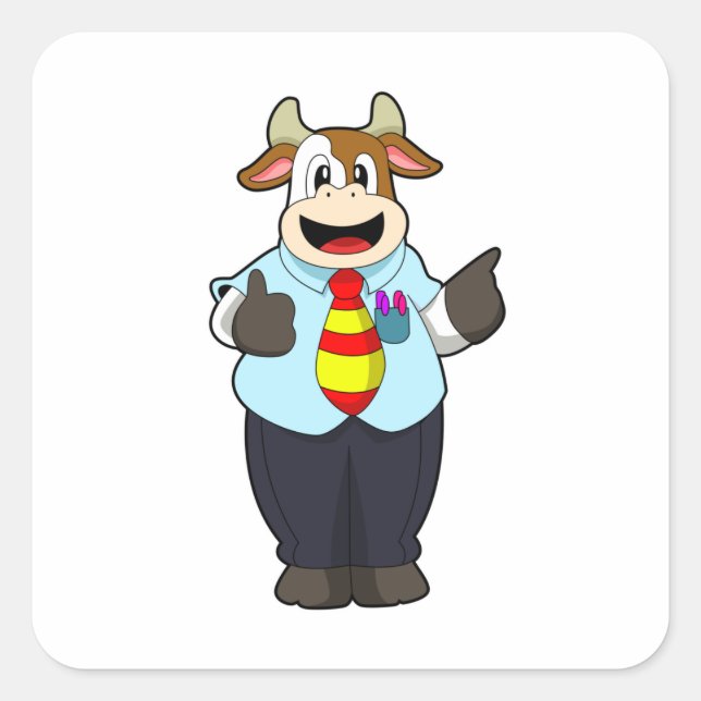 Cow as Teacher with Tie Square Sticker (Front)