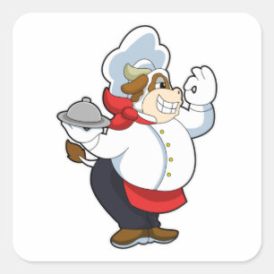 Cow as Waiter with Serving plate Square Sticker
