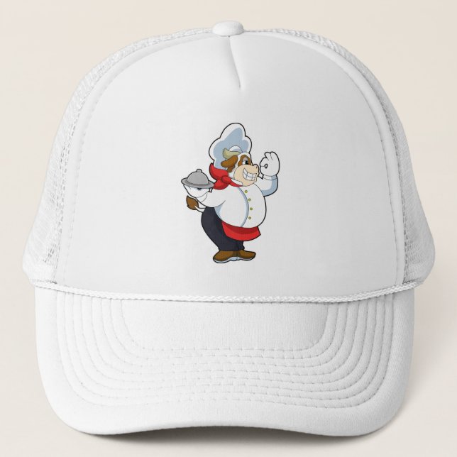 Cow as Waiter with Serving plate Trucker Hat (Front)