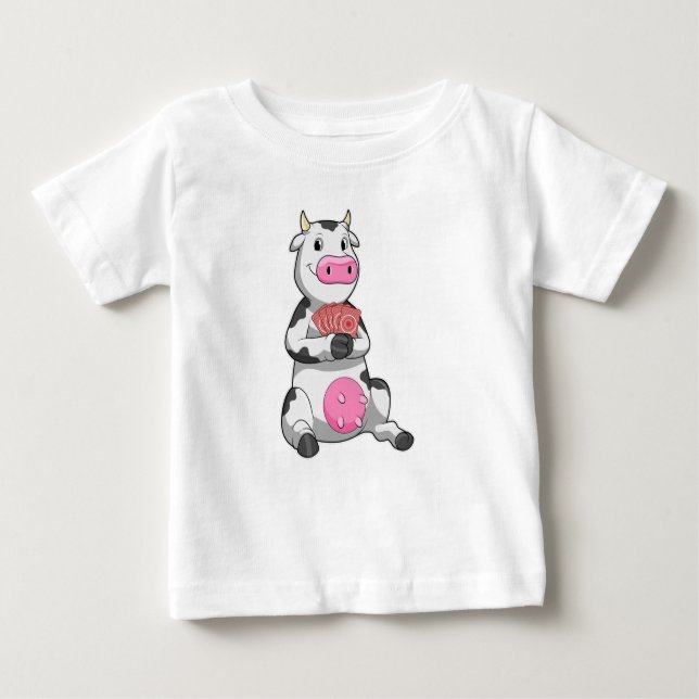 Cow at Poker with Poker cards Baby T-Shirt (Front)