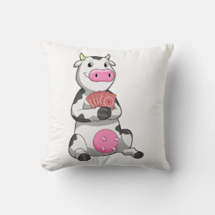 Cow at Poker with Poker cards Cushion