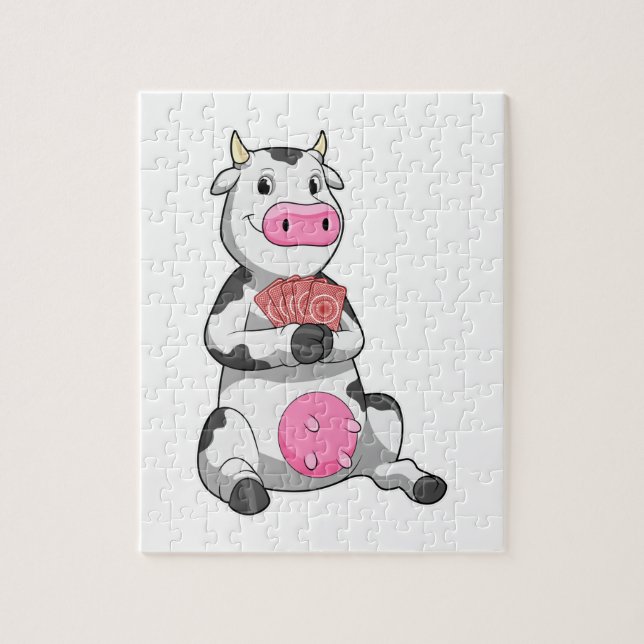 Cow at Poker with Poker cards Jigsaw Puzzle (Vertical)