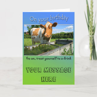 Cow at trough Birthday Card