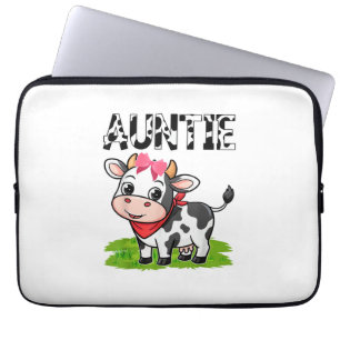 Cow Auntie Birthday Family Matching Girl Boy Farm Laptop Sleeve