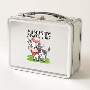 Cow Auntie Birthday Family Matching Girl Boy Farm  Metal Lunch Box