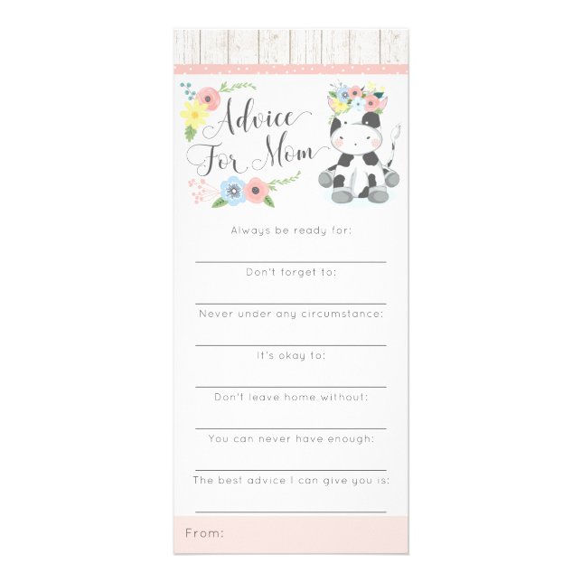 Cow Baby Shower Advice Game Rustic Floral Calf Rack Card (Front)
