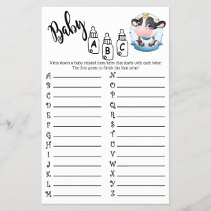 Cow Baby Shower Beautiful Dream Game Baby ABC Card