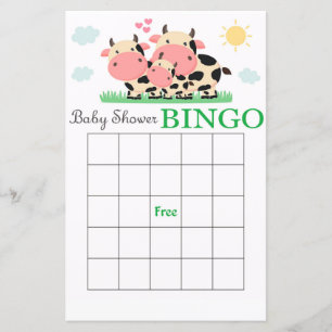Cow baby shower bingo card