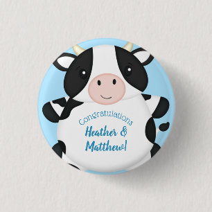 Cow Baby Shower Blue 3 Cm Round Badge