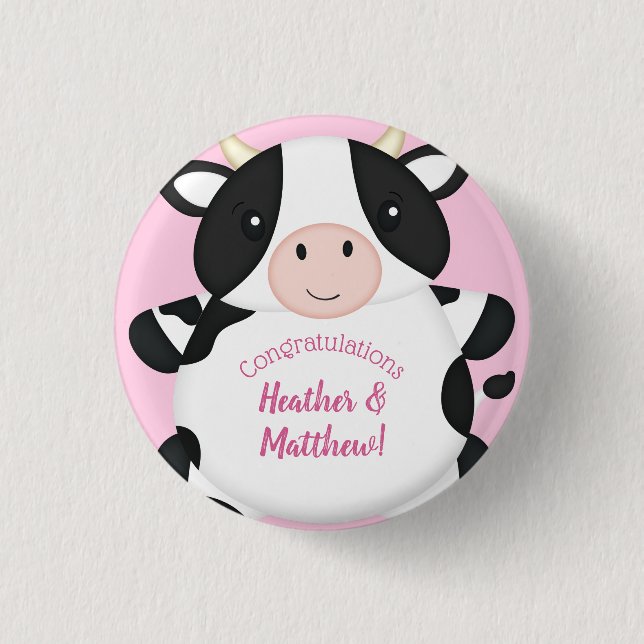 Cow Baby Shower Farm Pink Girl 3 Cm Round Badge (Front)