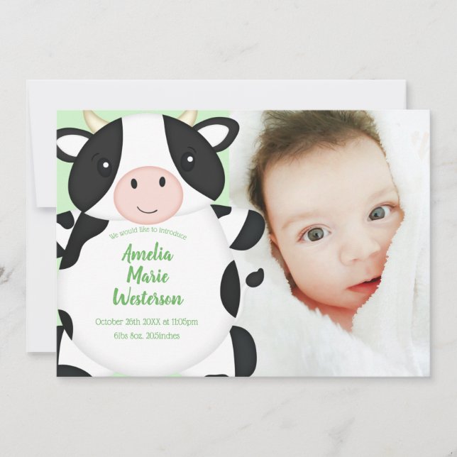 Cow Baby Shower Green Invitation (Front)