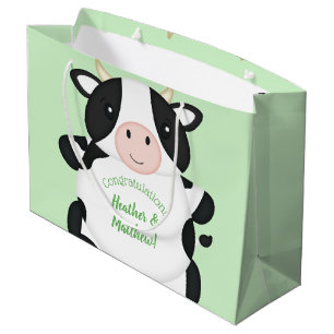 Cow Baby Shower Green Large Gift Bag