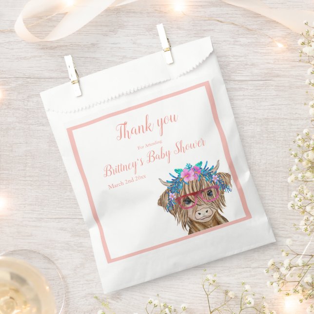Cow Baby Shower, Highland Cow, Girl  Favour Bag (Clipped)