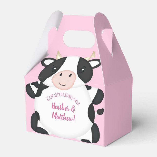 Cow Baby Shower Pink Favour Box (Front Side)