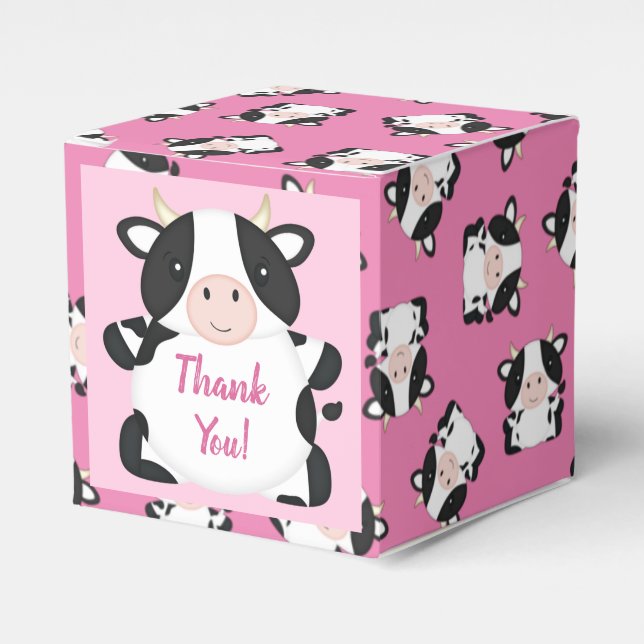 Cow Baby Shower Pink Favour Box (Front Side)