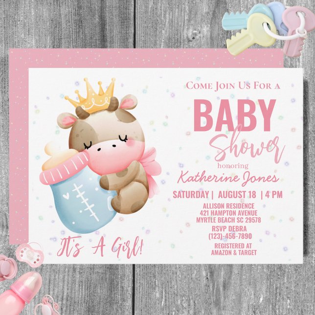 Cow Baby Shower Pink Girl Farm Invitation (Creator Uploaded)