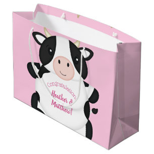 Cow Baby Shower Pink Large Gift Bag