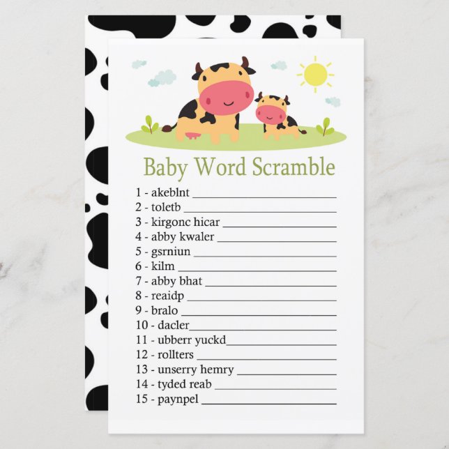 Cow Baby word scramble game (Front/Back)