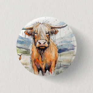 Cow badge/pin/button, highland cow badge
