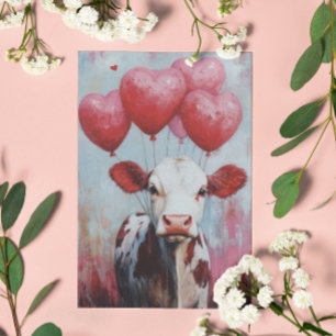 Cow Balloon Valentine's Day Postcard