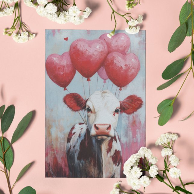Cow Balloon Valentine's Day  Postcard (Creator Uploaded)