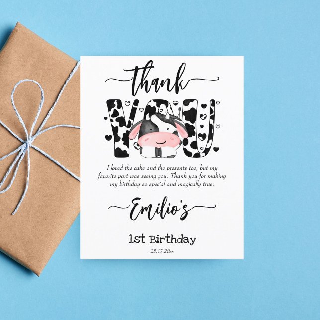 Cow barnyard birthday party thank you card (Creator Uploaded)