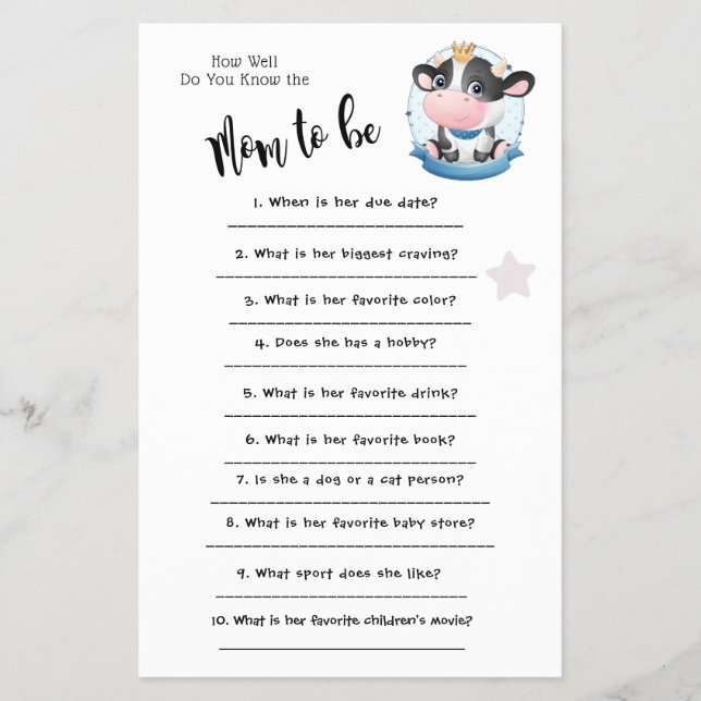 Cow Beatiful Dream How well you know the Game Card (Front)