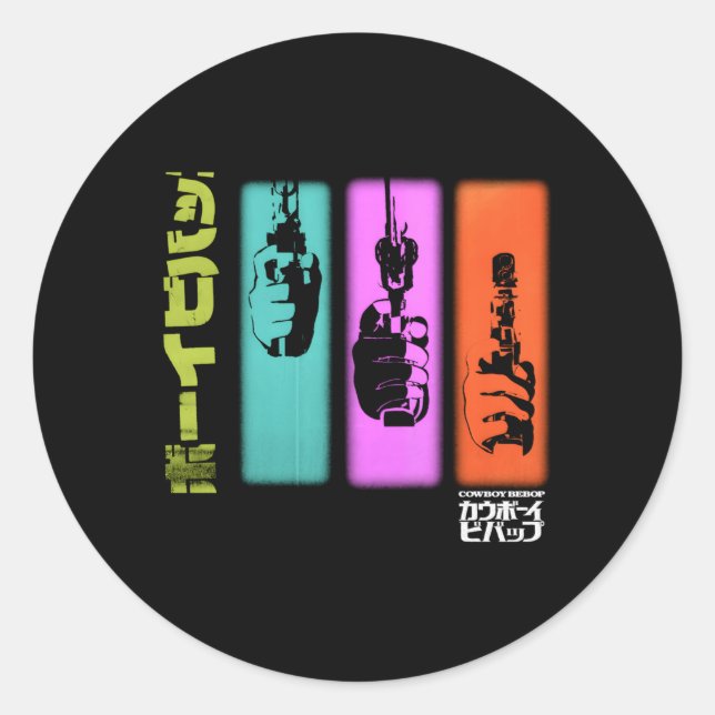 Cow Bebop Hand Gun Colourful Panels Classic Round Sticker (Front)