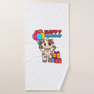 Cow Birthday Balloon Theme Cattleman Farmer Cute B Bath Towel