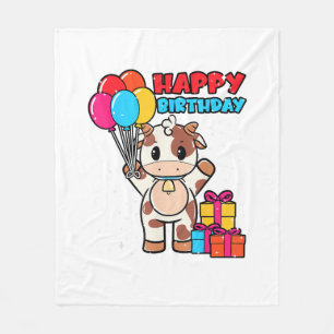 Cow Birthday Balloon Theme Cattleman Farmer Cute B Fleece Blanket