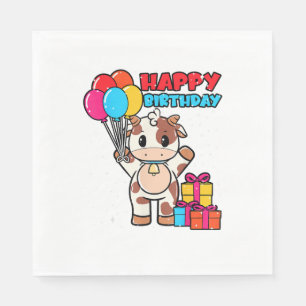 Cow Birthday Balloon Theme Cattleman Farmer Cute B Napkin
