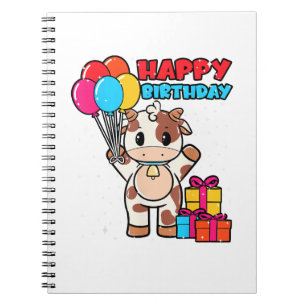 Cow Birthday Balloon Theme Cattleman Farmer Cute B Notebook