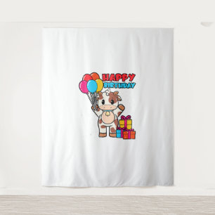 Cow Birthday Balloon Theme Cattleman Farmer Cute B Tapestry