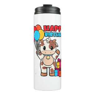 Cow Birthday Balloon Theme Cattleman Farmer Cute B Thermal Tumbler