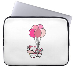 Cow Birthday Balloon Theme Party Farmer Bday Cattl Laptop Sleeve