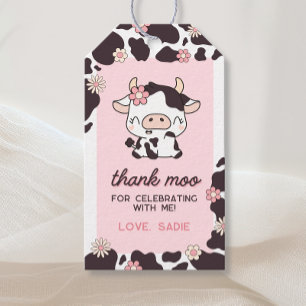 Cow Birthday Floral Pink Thank Moo Favour Tags