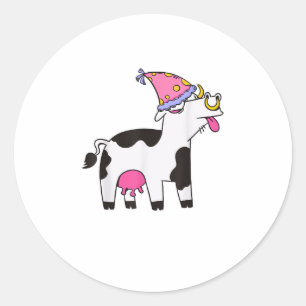 Cow Birthday Hat Theme Cattleman Farmer Bday Party Classic Round Sticker