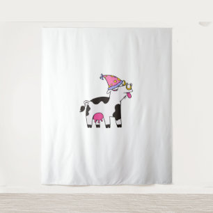Cow Birthday Hat Theme Cattleman Farmer Bday Party Tapestry