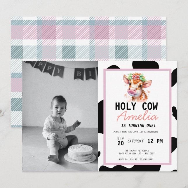 Cow Birthday Invitation (Front/Back)