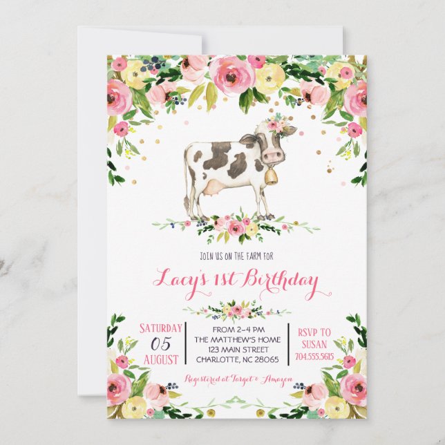 Cow Birthday Invitation, cow birthday invitation (Front)