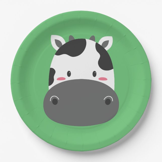 Cow Birthday Kids Room Wall Art Paper Plates (Front)