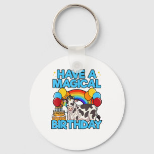 Cow Birthday Magical Rainbow Theme Party Cattleman Key Ring